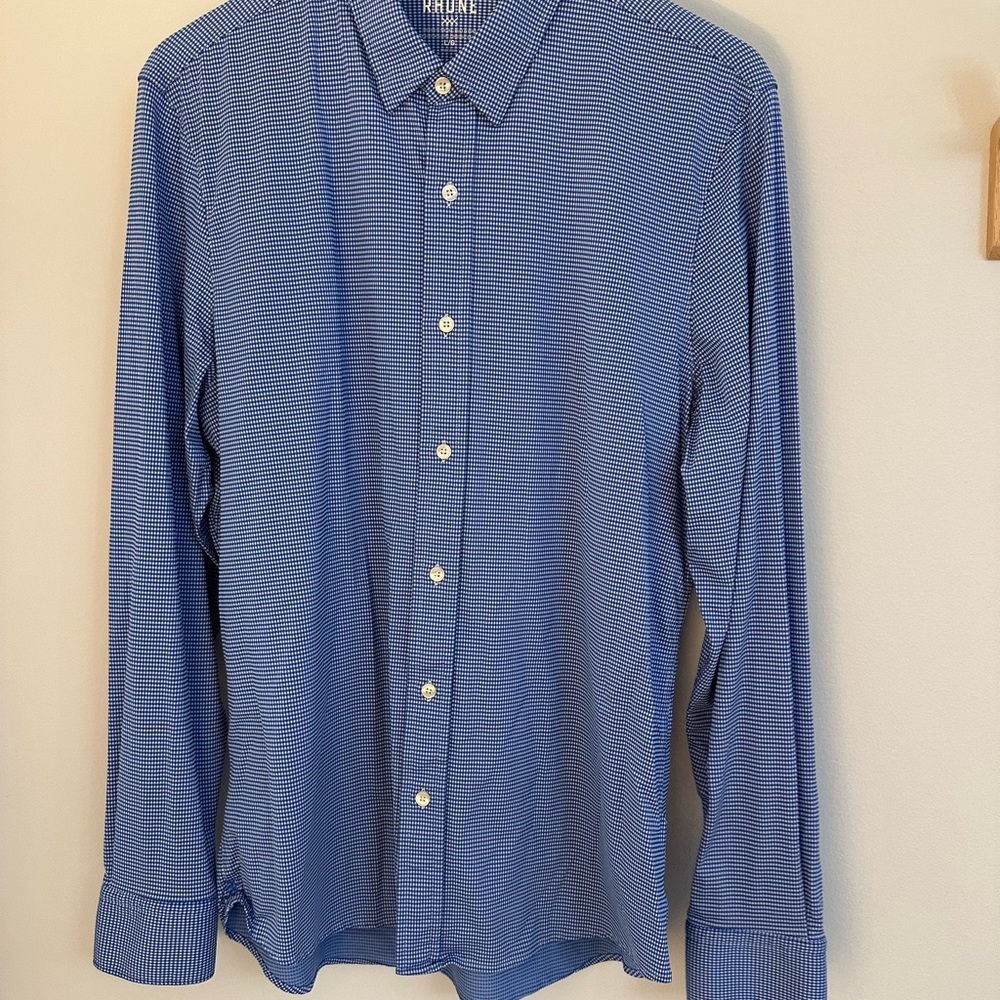RHONE Blue Micro-Pattern Dress Shirt